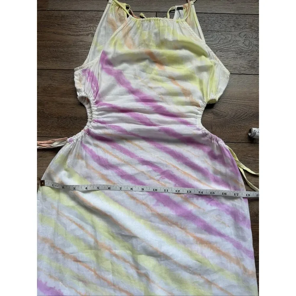 Young Fabulous & Broke Tie Dye Linen Blend Maxi Dress Size Small Side Cut Outs